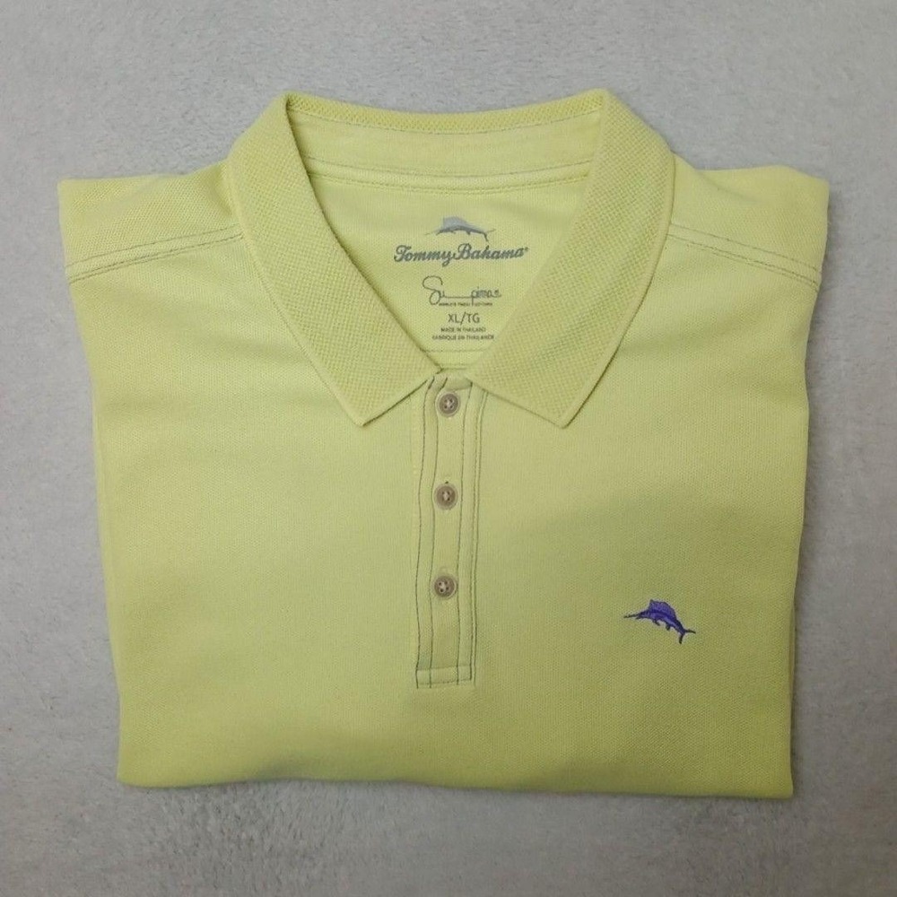 Tommy Bahama Polo Shirt Mens XL Yellow Emfielder Island Casual Golf Work School